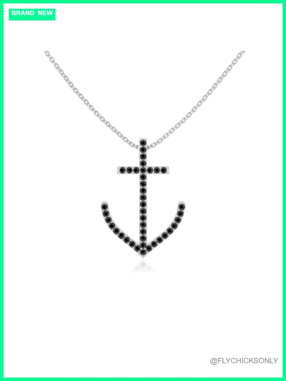 Black Onyx Anchor Pendant Necklace Sterling Silver Vermeil